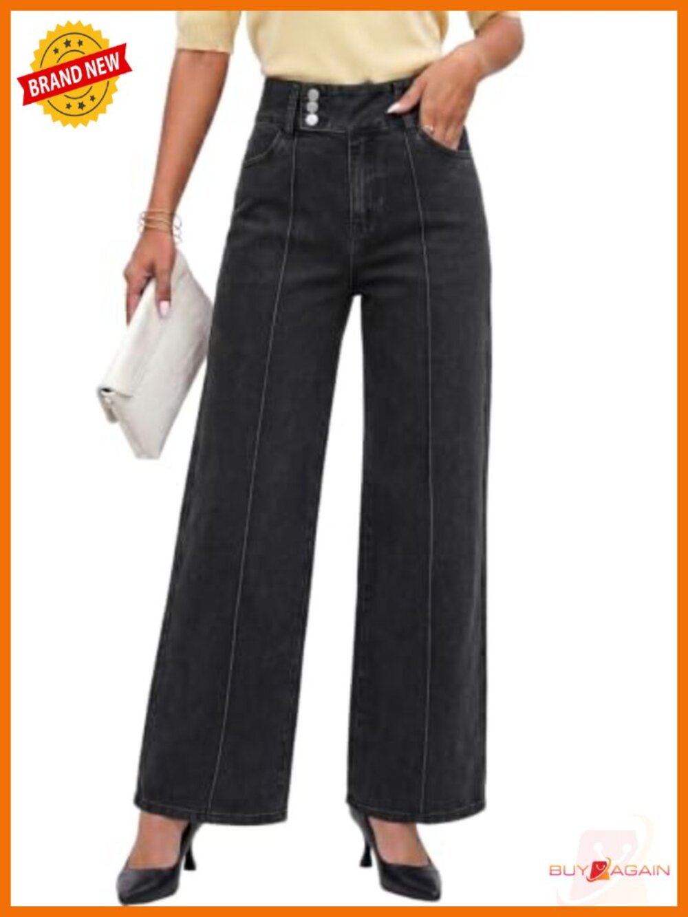 Dokotoo Wide Leg Stretchy High Rise Seam Front Button Denim Jeans